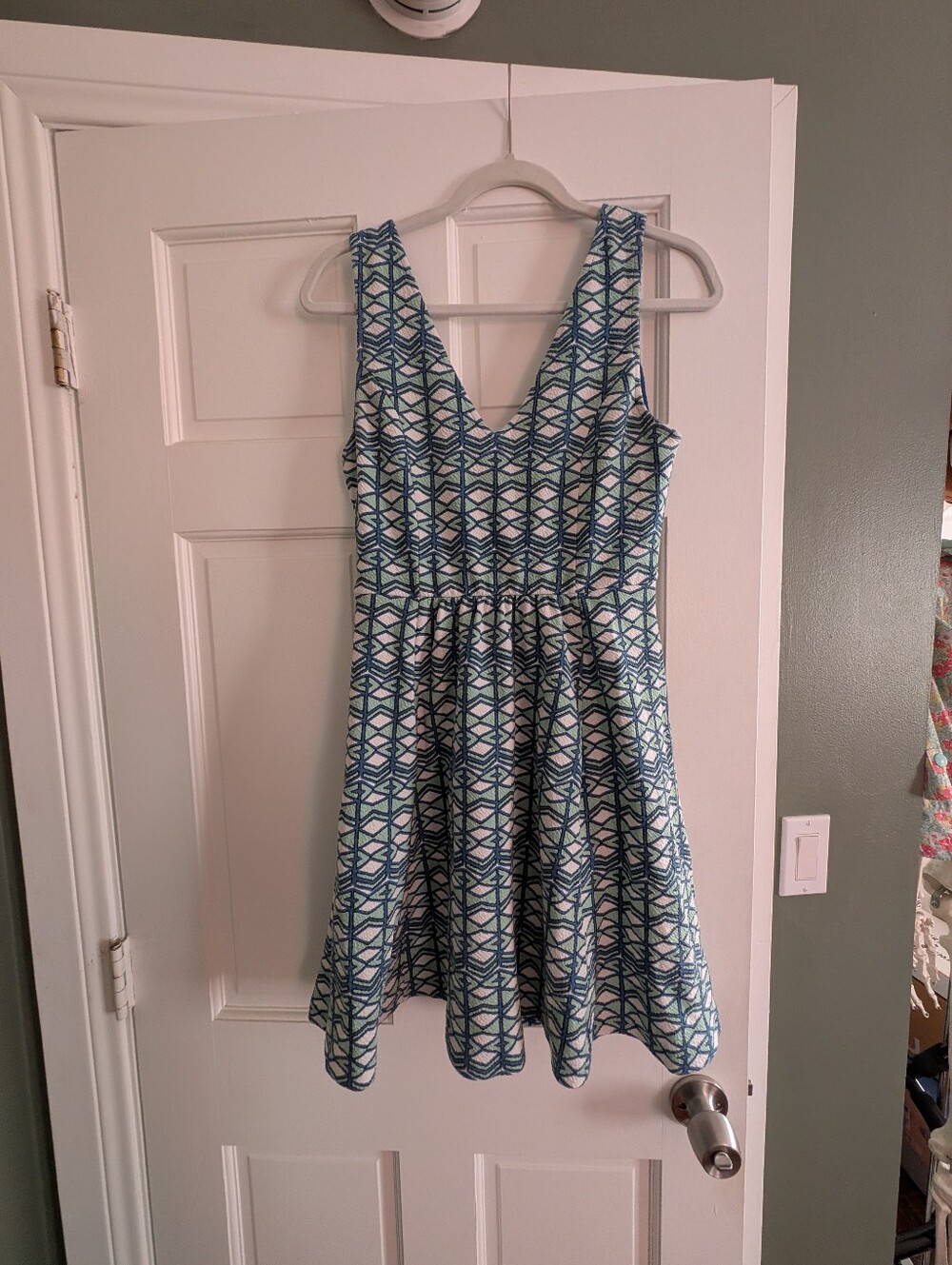 Maeve Anthropologie Summer Dress Teal White Blue Size 8